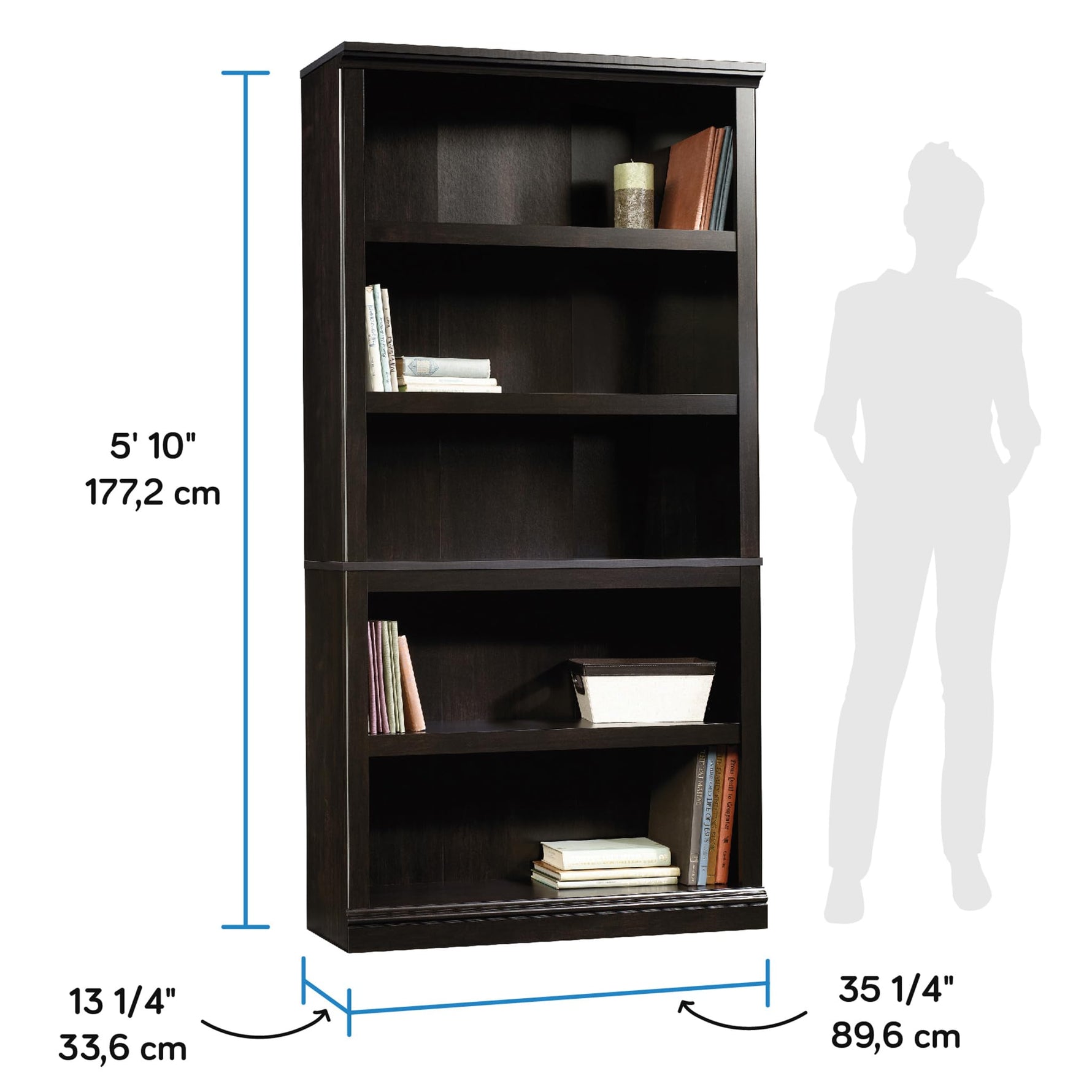 Sauder 5-Shelf Split Bookcase/ Book shelf, Oiled Oak finish