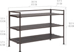 3-Tier Stackable 1" Slat Steel Frame Shoe Rack, 27.25"W x 12.75"D, Espresso | Interlocking modular design maximizes storage while the sturdy steel frame holds up to 12 pairs of shoes (Patented Design)