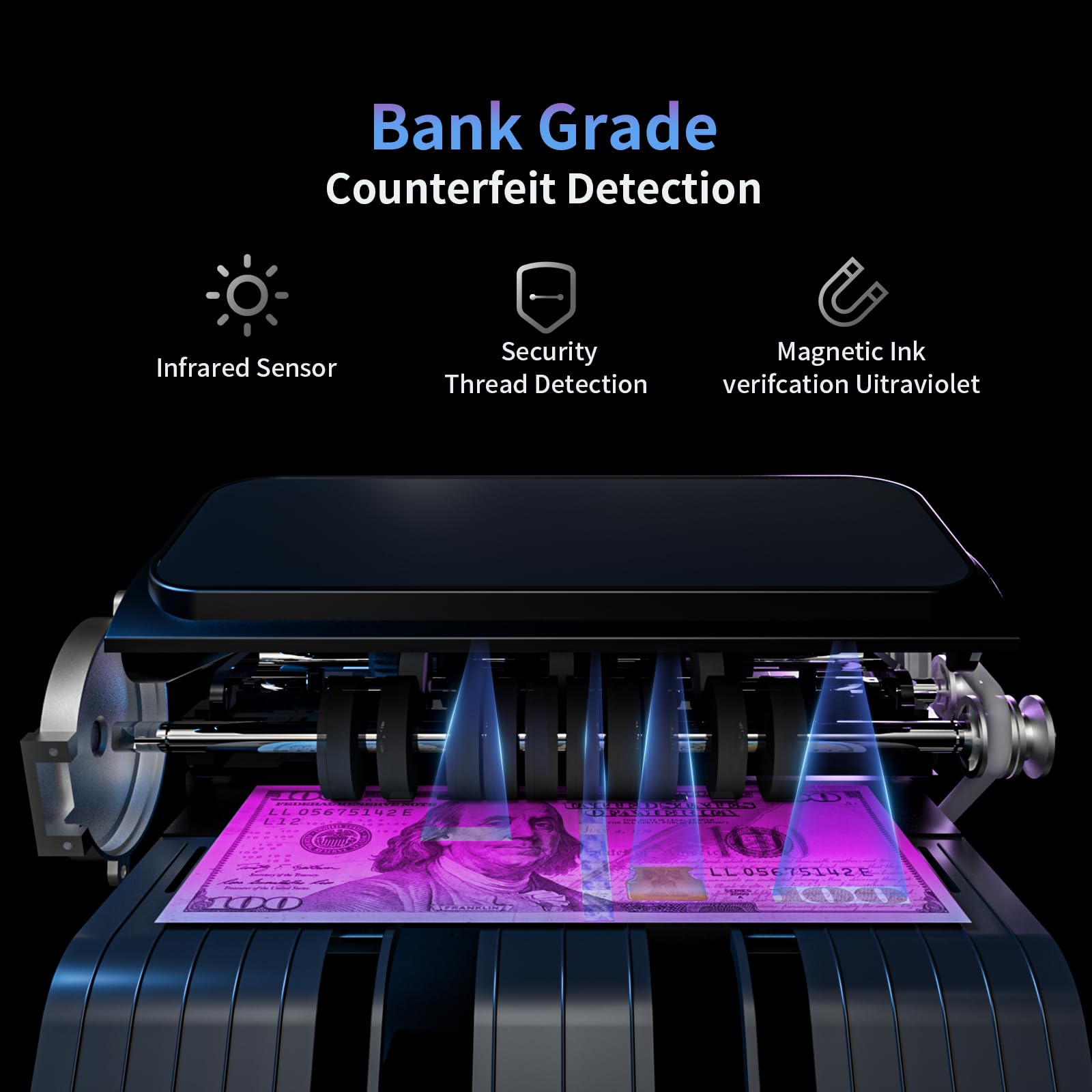 Aneken N60 Mixed Denomination Money Counter Machine, Value Counting, UV/MG/IR/DD Counterfeit Detection, 3.5" TFT Display Cash Counting Machine, Printer Enabled Bill Counter for Business