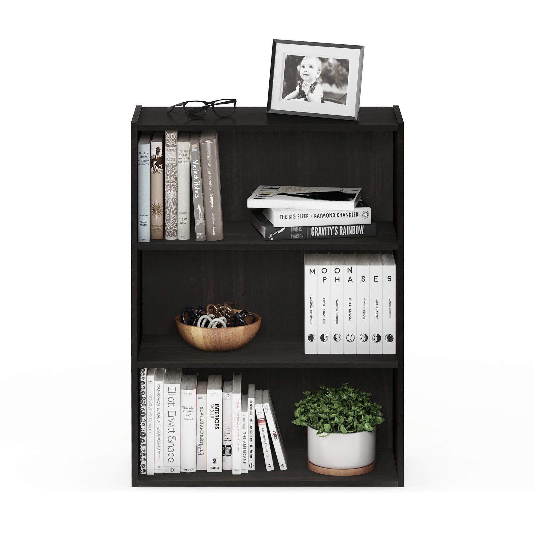 Furinno PASIR Book Shelf, 3-Tier Bookshelf, Storage Shelves Bookcase, 9.7 x 23.7 x 31.5, for Living Room, Bedroom, Home Office, Plain White