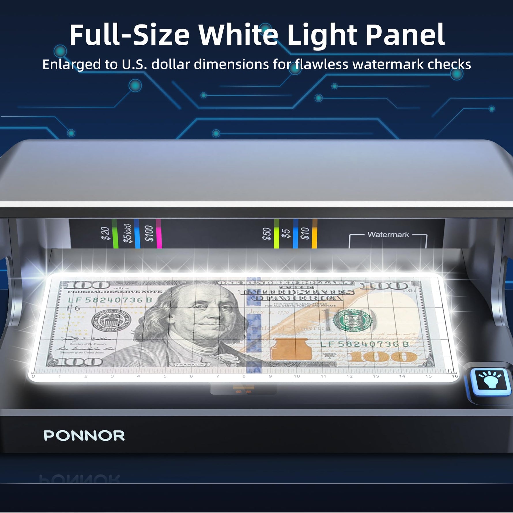 PONNOR AL-12 Counterfeit Bill Detector Money Checker Machine with Dual UV LED Light for Credit Card & ID Detection, Suitable for All Currencies with Auto ON/Off Rechargeable Battery Large FullBacklit