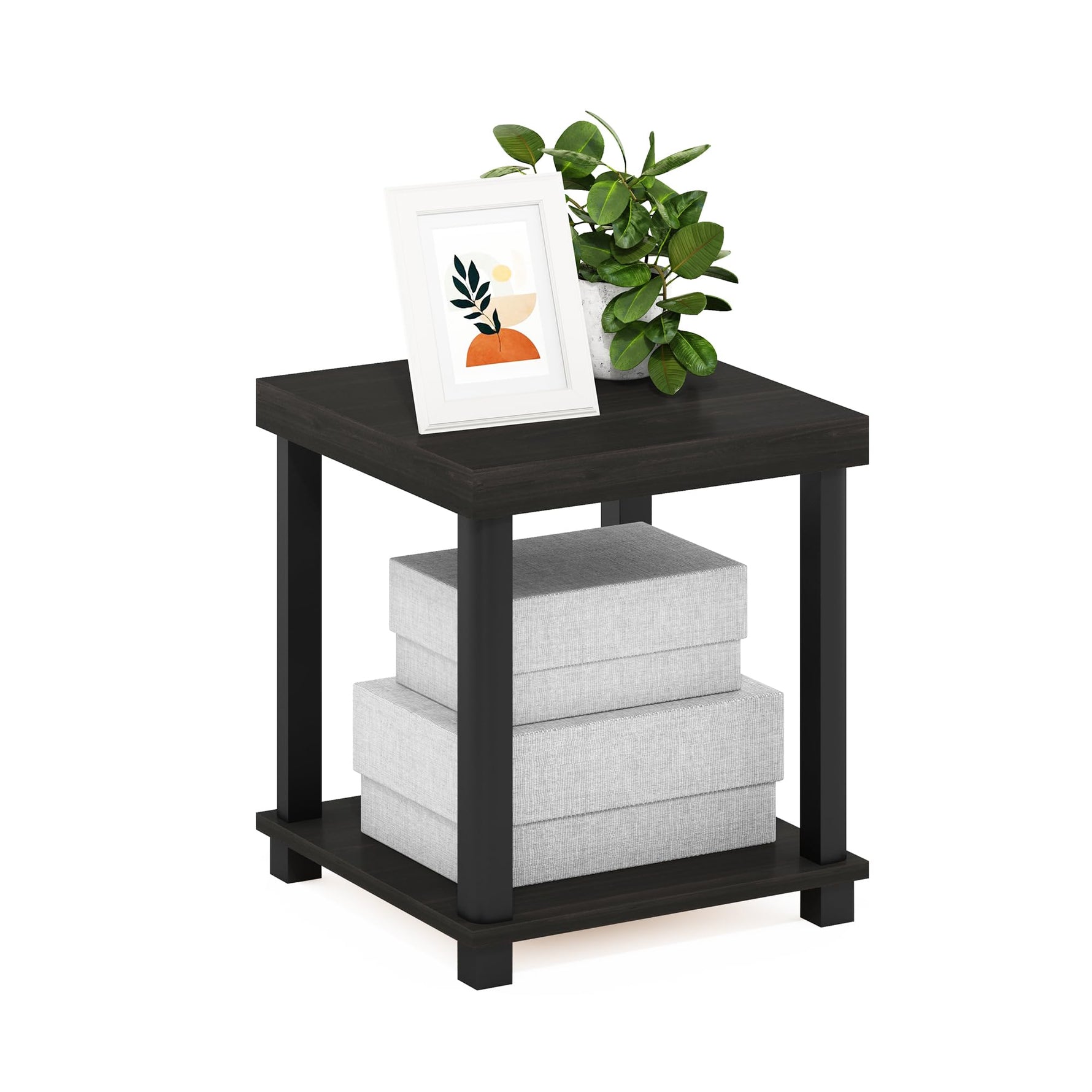 Furinno JUST Side Table, 3-Tier End Table, Open Shelves Night Stand, Bedside Table, Toolless Assembly, for Living Room, Bedroom, Bathroom, Columbia Walnut