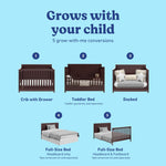 Graco Hadley 5-in-1 Convertible Crib with Drawer – GREENGUARD Gold Certified, Fits Standard Crib Mattress, Converts to Toddler Bed, Daybed and Full Bed, 4 Adjustable Mattress Heights (White)