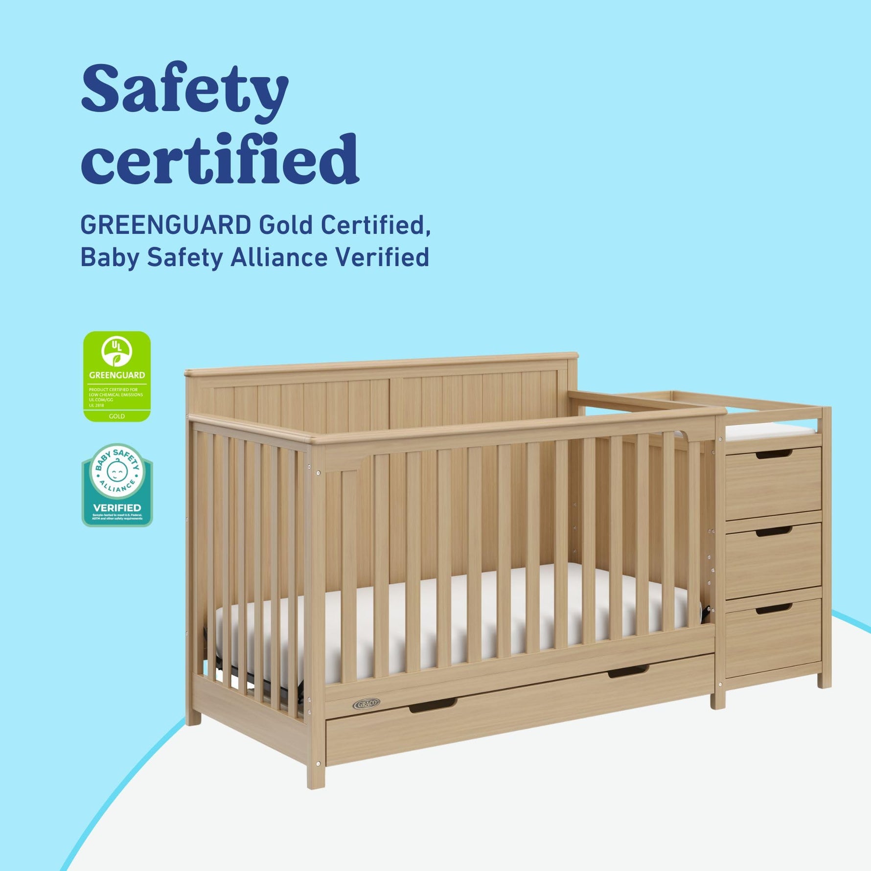 Graco Hadley 5-in-1 Convertible Crib with Drawer – GREENGUARD Gold Certified, Fits Standard Crib Mattress, Converts to Toddler Bed, Daybed and Full Bed, 4 Adjustable Mattress Heights (White)