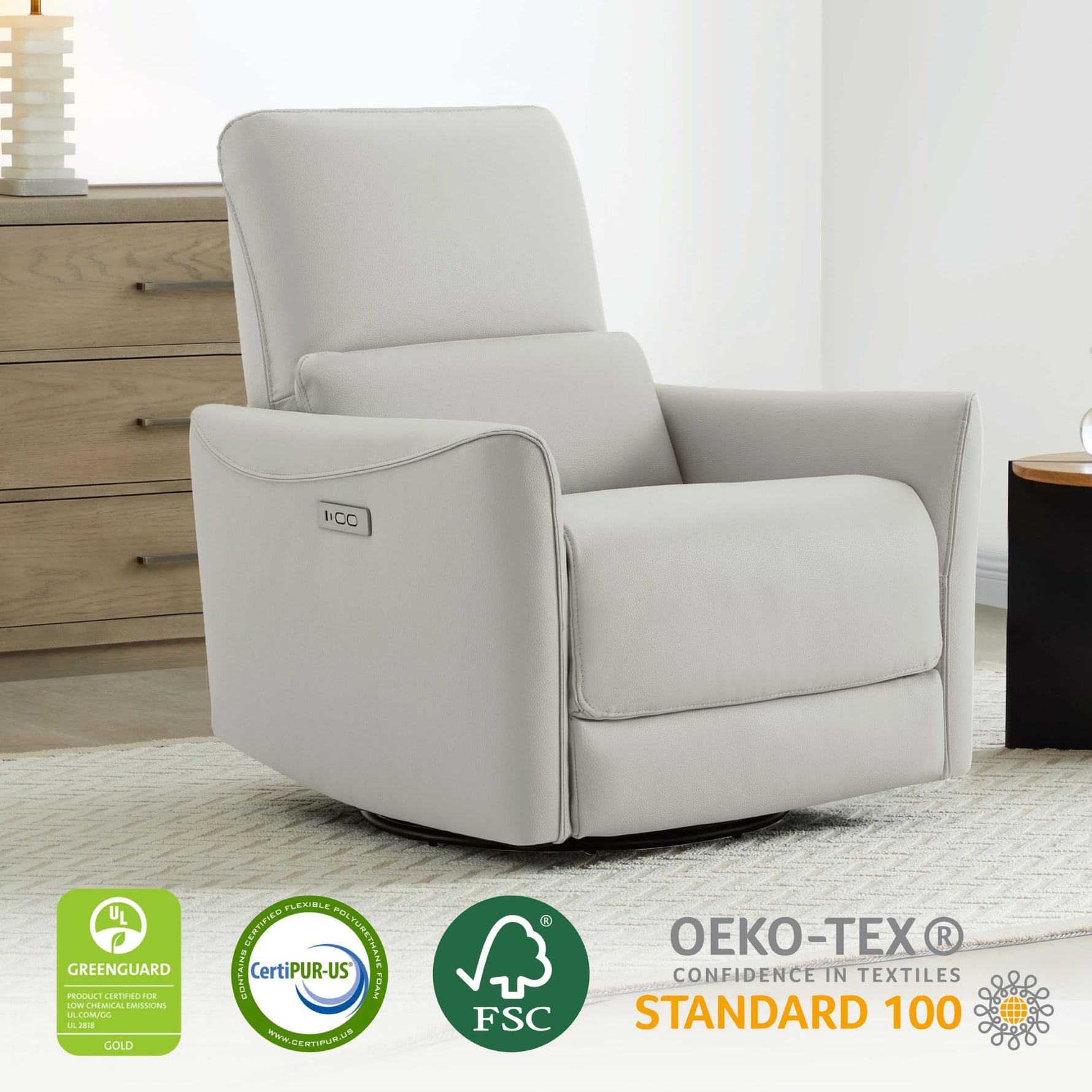 CHITA Power Recliner Chair Swivel Glider, FSC Certified Upholstered Living Room Nursery Reclining Sofa Chair with Lumbar Support, Linen