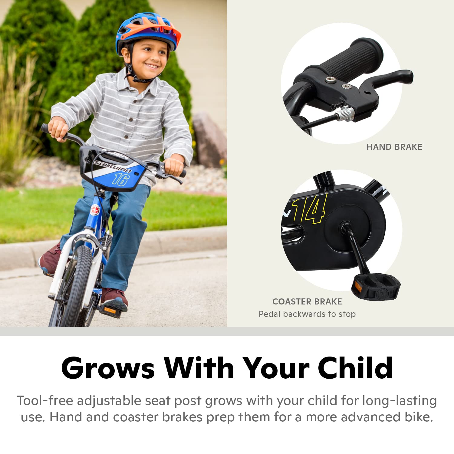 Schwinn Koen Bike, 16 Inch Bike for Kids Ages 3-7, SmartStart Ergonomic Design for Kids, Adjustable Seat Grows with your Child, Rear Coaster Brake and Front Caliper Brake, Training Bicycle