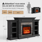 Naice 72" Electric Fireplace with Mantel and Cabinets, Fireplace TV Stand for Living Room Bedroom, Stacked Stone Surround and Remote Control 3D Realistic Flame, Black