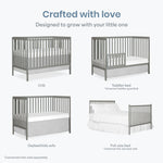 Dream On Me Synergy 5-in-1 Convertible Full-Size Baby Crib with Toddler, Day & Full Bed Conversion in White, GreenGuard Gold & BSA, 3 Mattress Heights, Sustainable Pinewood