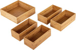 Seville Classics Bamboo Wood Storage Bins Organizer Boxes for Kitchen Counter, Pantry, Closet, Office Bedroom, Makeup, Bathroom, Nursery, K Cup, 5 Piece 3-Size (1 XL, 2L, 2M) Shelf Bin Set, Bamboo