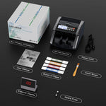 LOLARAN AL1000 Money Counter Machine with Value Counting, Support Dollar and Euro, UV, MG, MT, IR, DD Counterfeit Detection, Cash Counter with LCD Display, Batch and Add, 1,000 Notes/Min