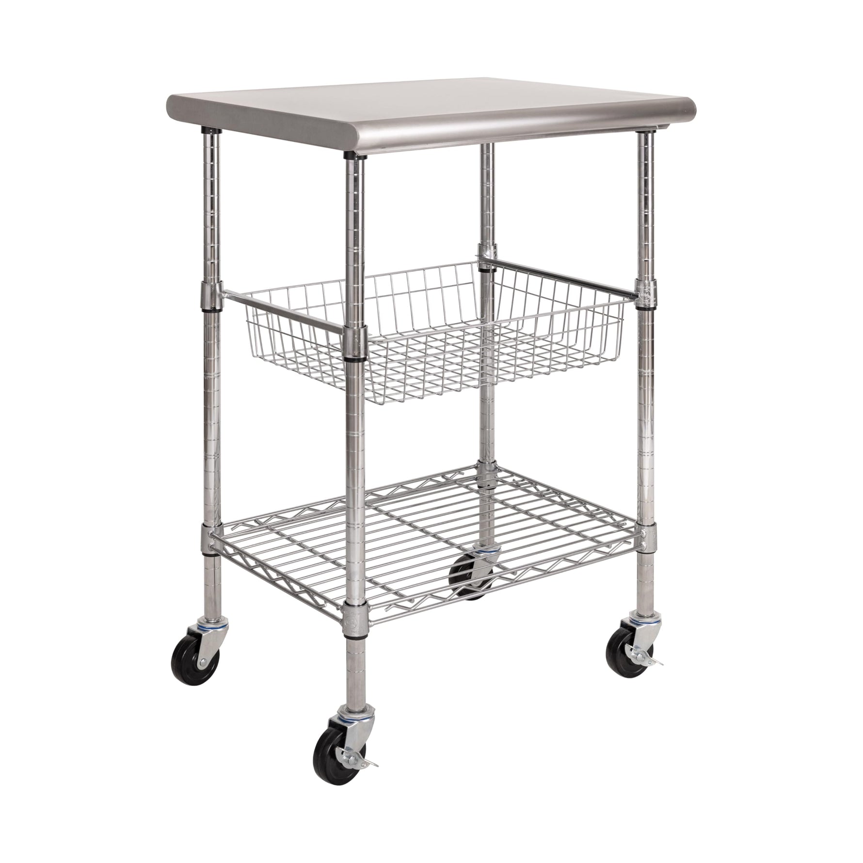 Seville Classics Commercial Work Table Island Utility Cart Prep Station, for Restaurant, Kitchen, Warehouse, Garage, Hotel, Home, Stainless-Steel Top NSF , 49" W x 24" D | Heavy-duty durable workstation supports 1,000 lb with adjustable wire shelf, is ver