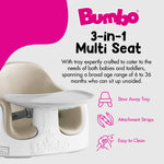 Bumbo 3-in-1 Multi-Seat for 6 to 36 Months, Travel Baby and Infant Feeding & Play Floor Seat, Portable Booster High Chair with Dining and Activity Tray, Taupe