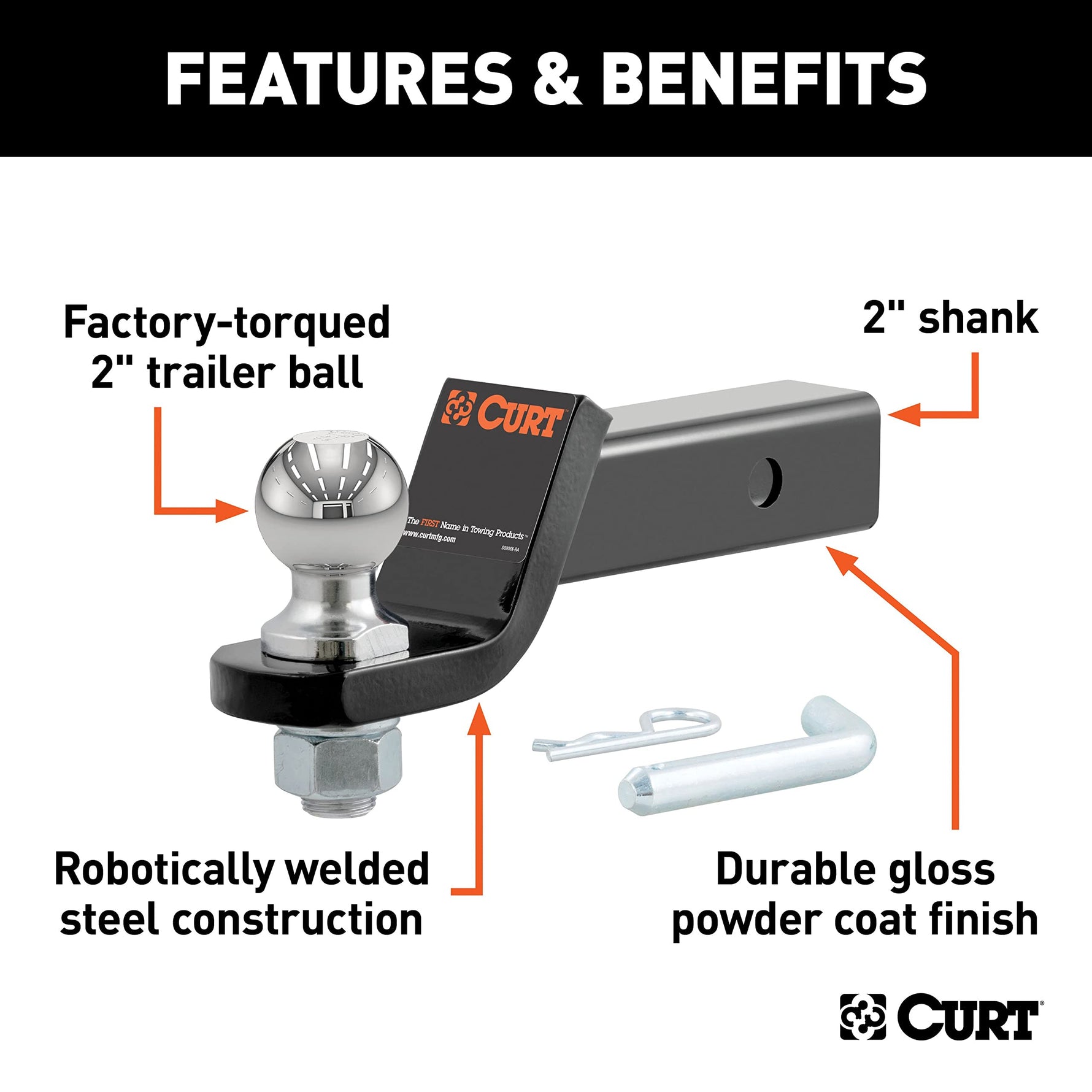 CURT Manufacturing 45036 Class III 2" Loaded Ball Mount with 2" Ball