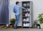 Keter Storage Cabinet with Doors and Shelves for Laundry Room, Garage, Bathroom Accessories, Closet and Home Organization, White & Grey