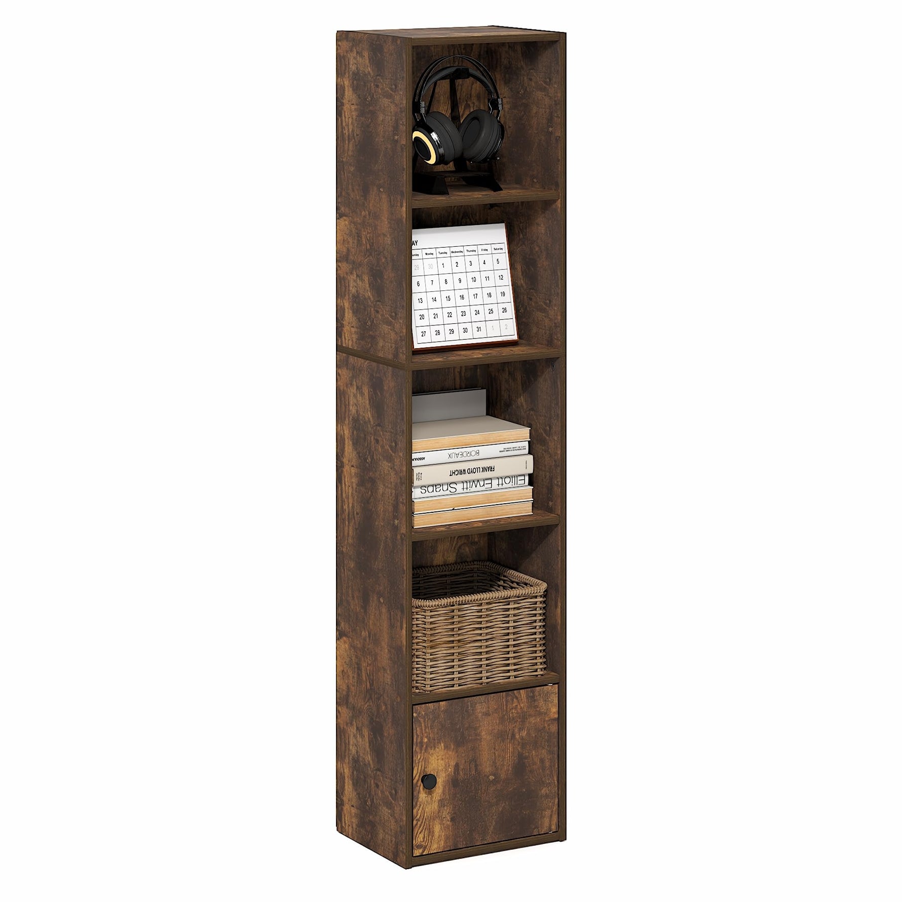 Furinno LUDER Book Shelf, 5-Cube Bookshelf, Reversible Bookcase, 9.4 x 19.5 x 31.5, Easy Assembly, for Living Room, Bedroom, Home Office, White
