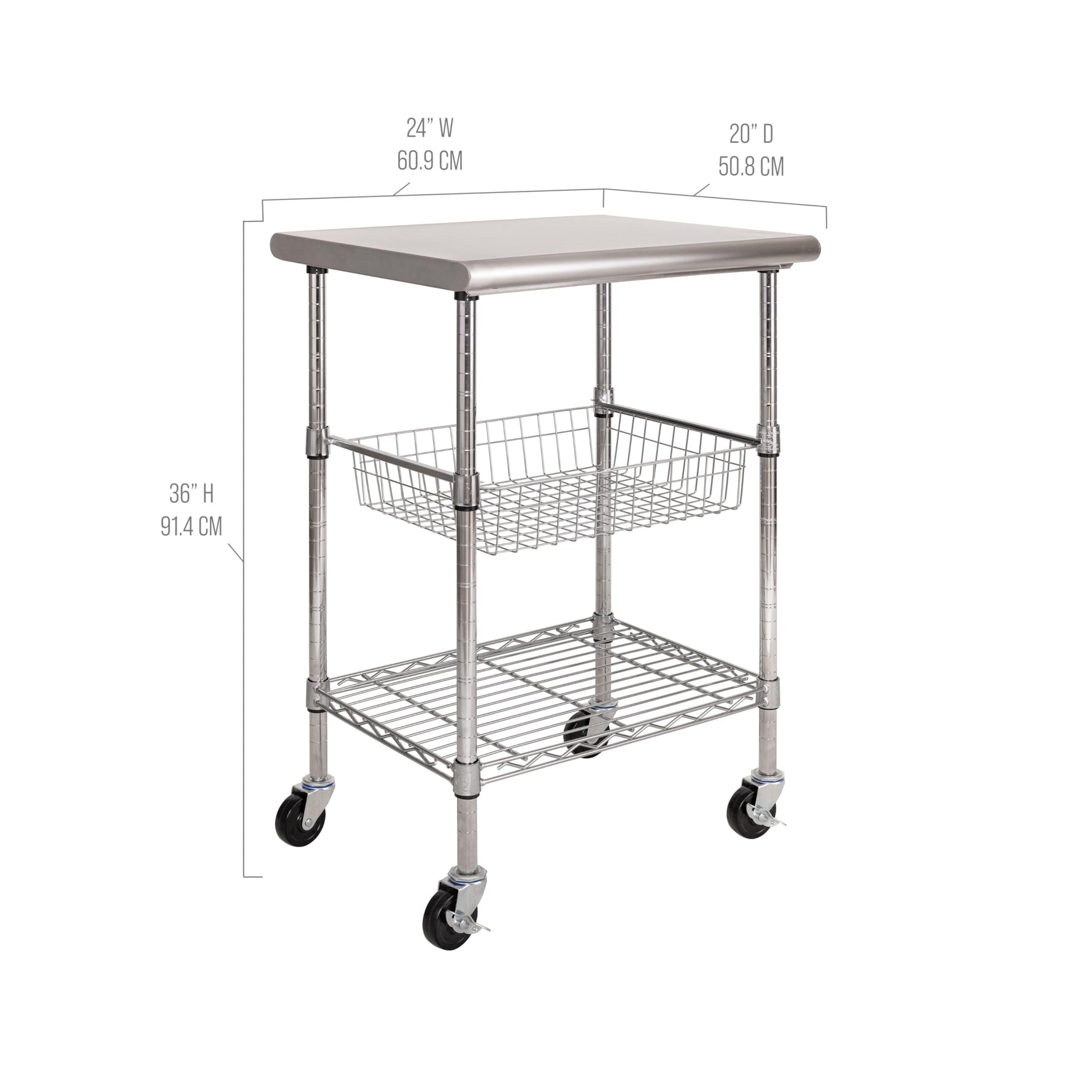 Seville Classics Commercial Work Table Island Utility Cart Prep Station, for Restaurant, Kitchen, Warehouse, Garage, Hotel, Home, Stainless-Steel Top NSF , 49" W x 24" D | Heavy-duty durable workstation supports 1,000 lb with adjustable wire shelf, is ver