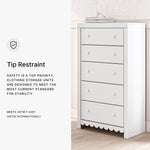 Signature Design by Ashley Cayboni Vintage 5 Drawer Wide Chest with Safety Stop for Bedroom, White