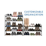 3-Tier Stackable 1" Slat Steel Frame Shoe Rack, 27.25"W x 12.75"D, Espresso | Interlocking modular design maximizes storage while the sturdy steel frame holds up to 12 pairs of shoes (Patented Design)
