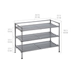 3-Tier Stackable 1" Slat Steel Frame Shoe Rack, 27.25"W x 12.75"D, Espresso | Interlocking modular design maximizes storage while the sturdy steel frame holds up to 12 pairs of shoes (Patented Design)