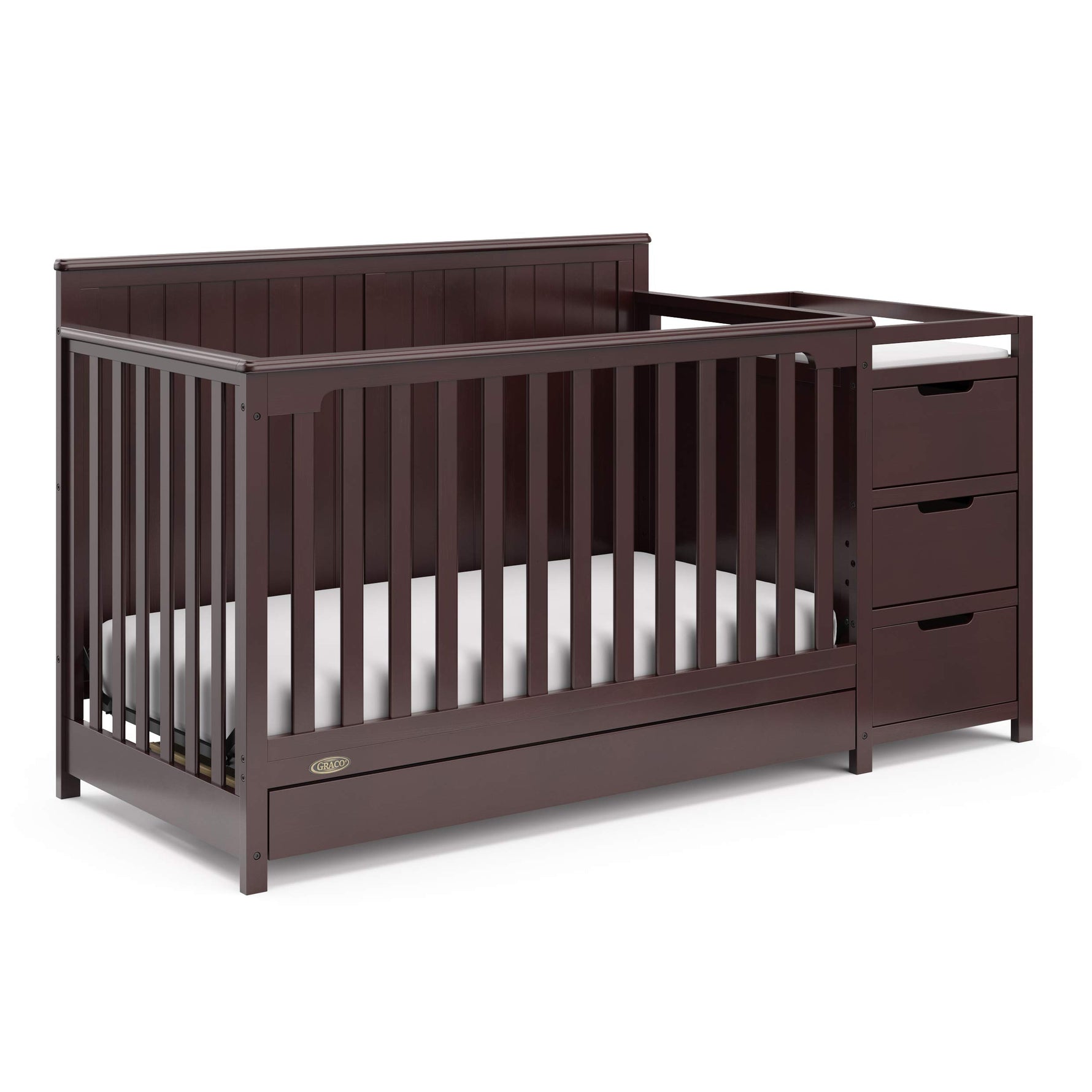 Graco Hadley 5-in-1 Convertible Crib with Drawer – GREENGUARD Gold Certified, Fits Standard Crib Mattress, Converts to Toddler Bed, Daybed and Full Bed, 4 Adjustable Mattress Heights (White)