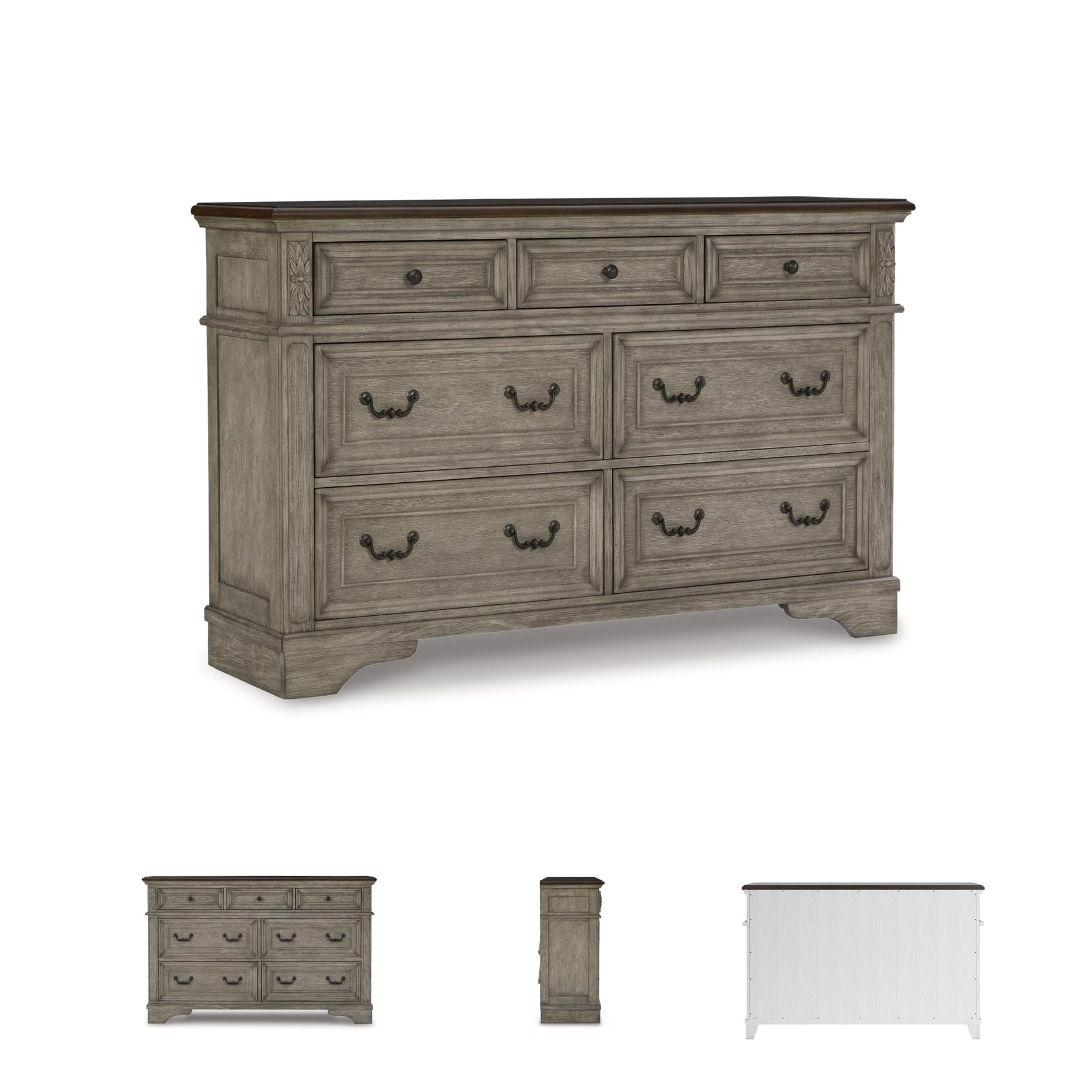 Signature Design By Ashley Realyn French Country Youth 6 Drawer Dresser, Chipped White & Brown