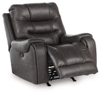Signature Design by Ashley Skymaker Modern Faux Leather Manual Rocker Recliner with Track Arms, Dark Brown