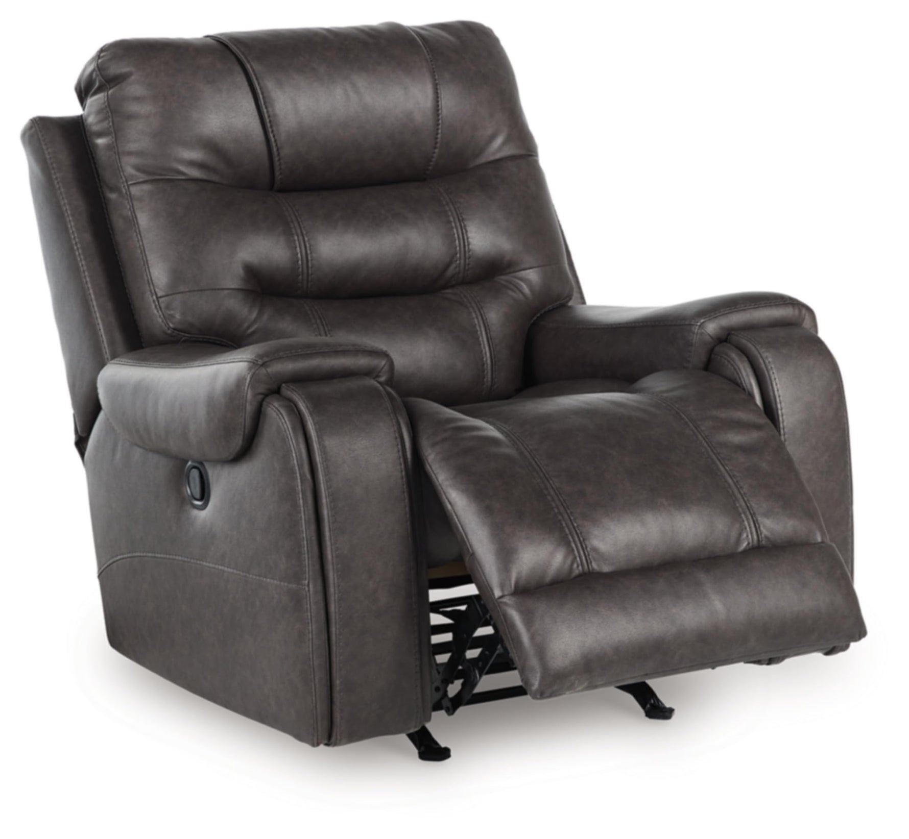 Signature Design by Ashley Skymaker Modern Faux Leather Manual Rocker Recliner with Track Arms, Dark Brown