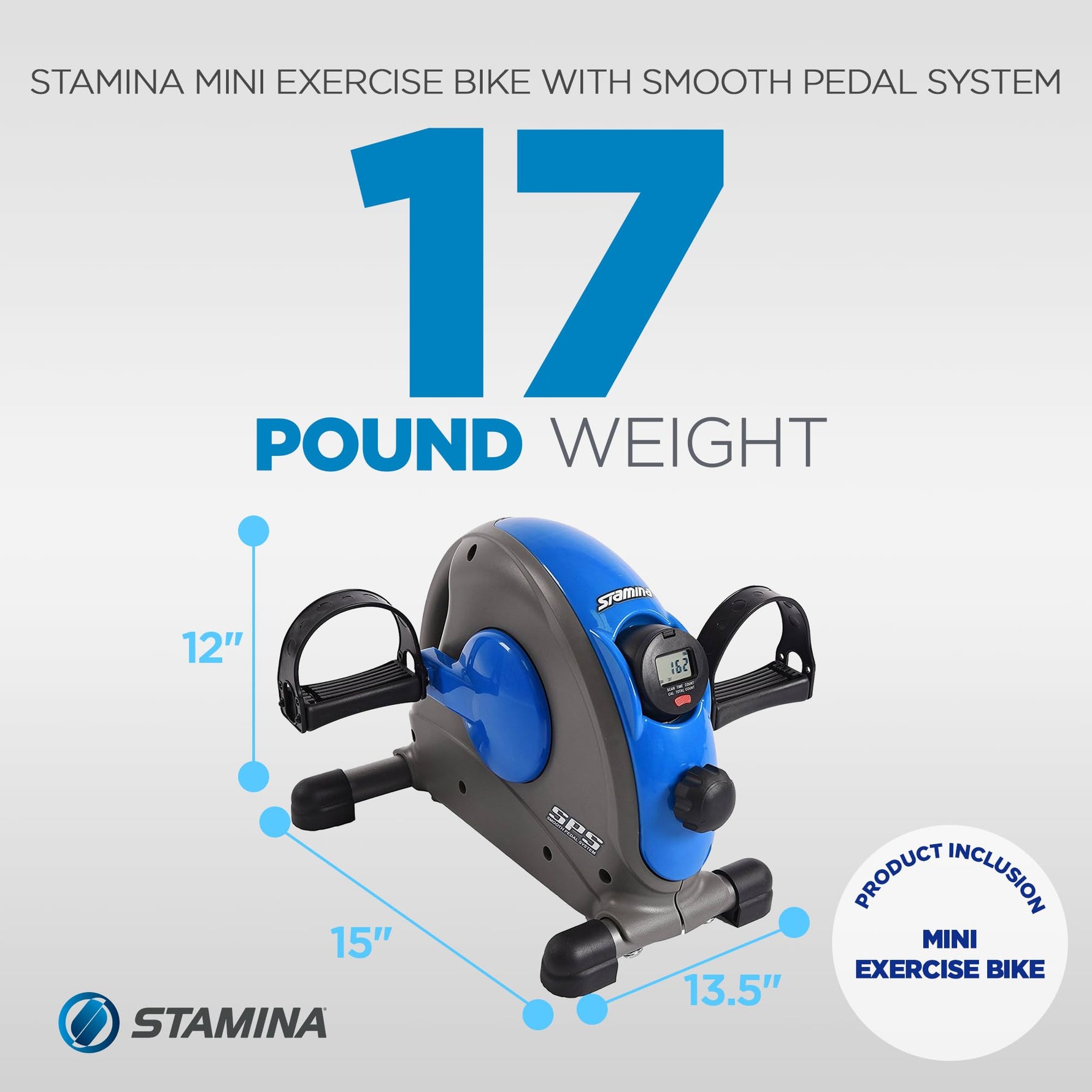 Stamina Mini Exercise Bike with Smooth Pedal System - Portable Pedal Exerciser - Cardio Equipment Fitness Bike - Stationary Bike for Home Workout - Blue