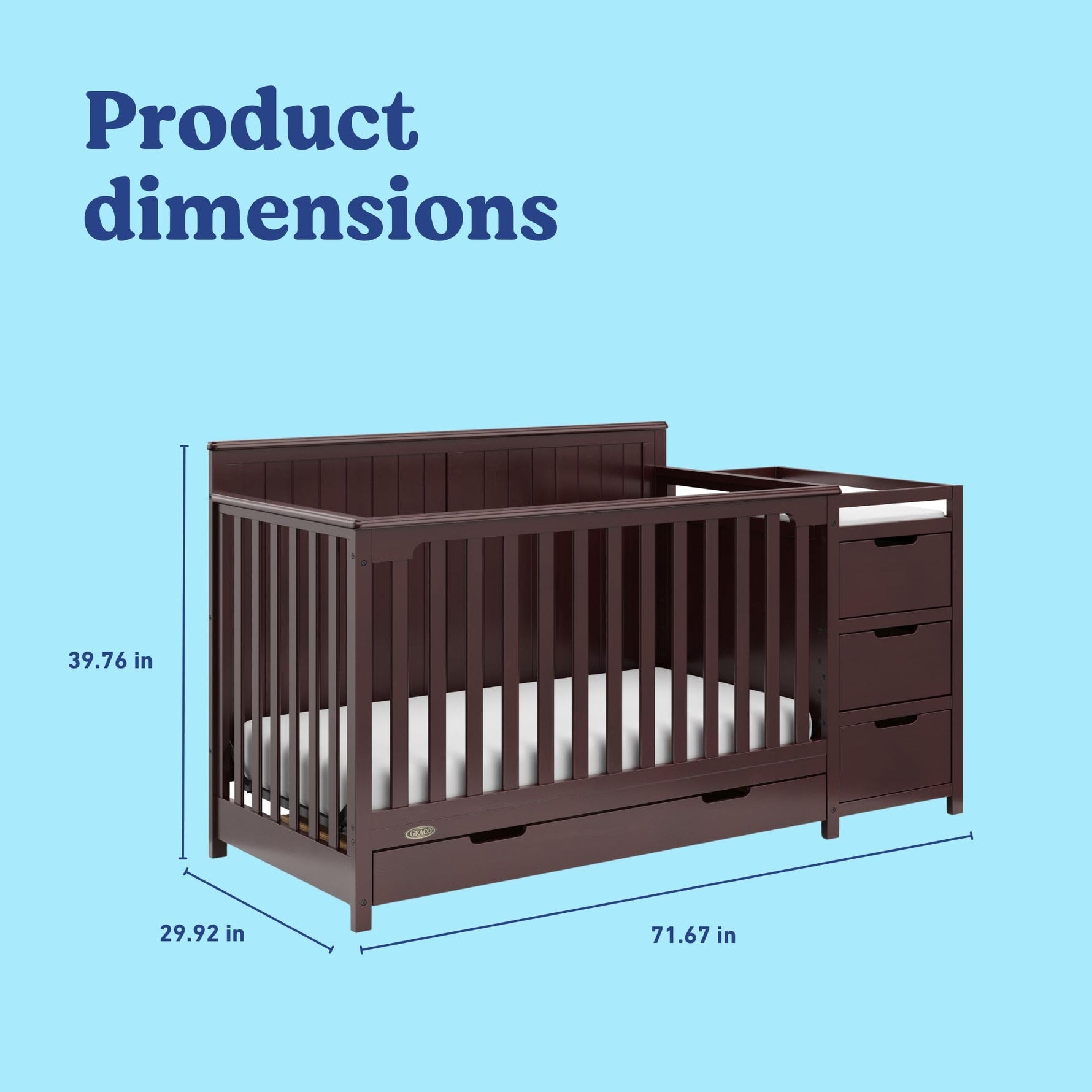 Graco Hadley 5-in-1 Convertible Crib with Drawer – GREENGUARD Gold Certified, Fits Standard Crib Mattress, Converts to Toddler Bed, Daybed and Full Bed, 4 Adjustable Mattress Heights (White)