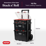 Keter Stack-n-Roll 3-Piece Rolling Tool Storage System – Includes Dolly, Tool Box & Deep Power Tool Case | Modular Mobile Tool Organizer | Stackable Design for Garage, Jobsite & Workshop