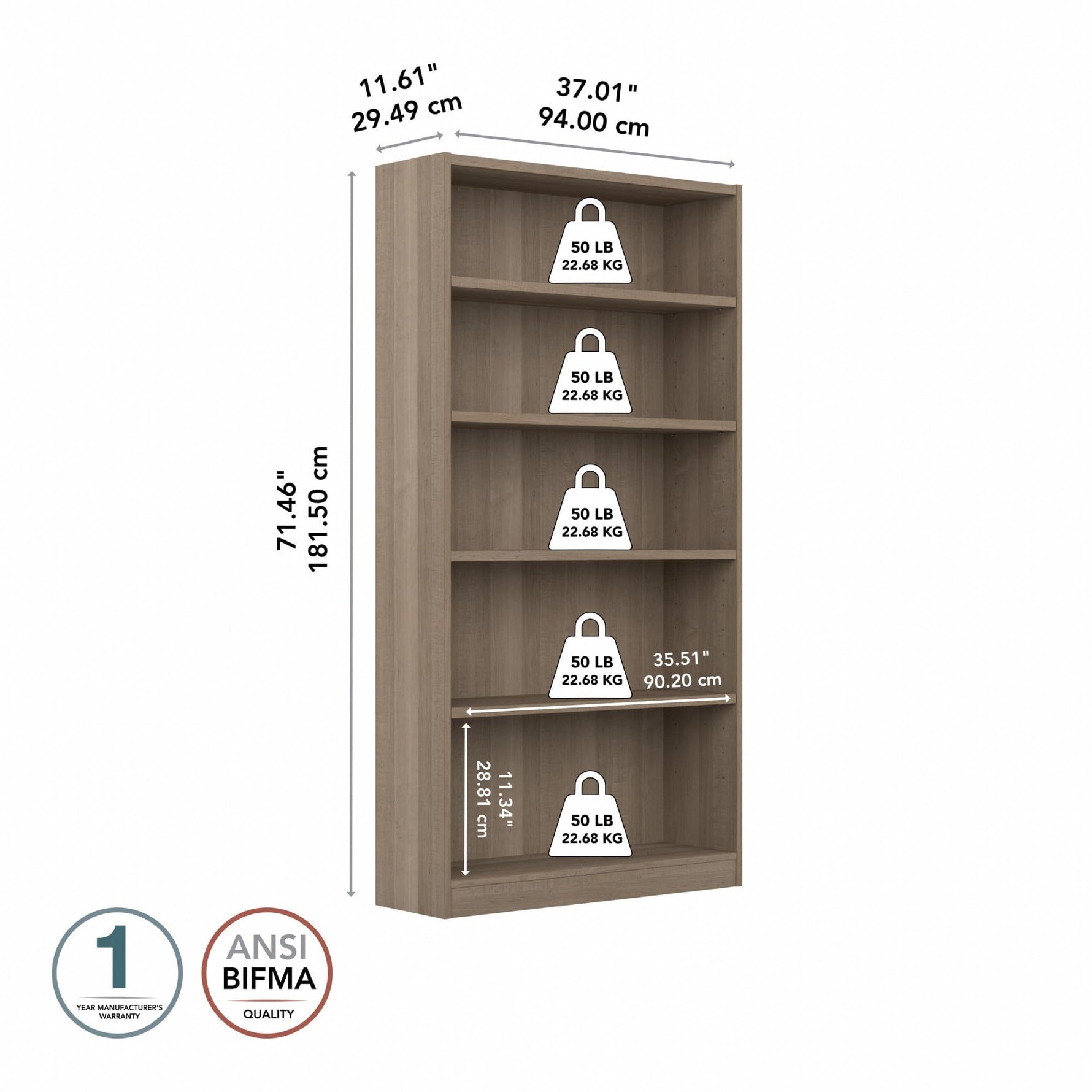 Bush Home Universal Small 2 Shelf Bookcase in Black, Low Storage and Display Bookshelf for Home Office or Living Room Organization