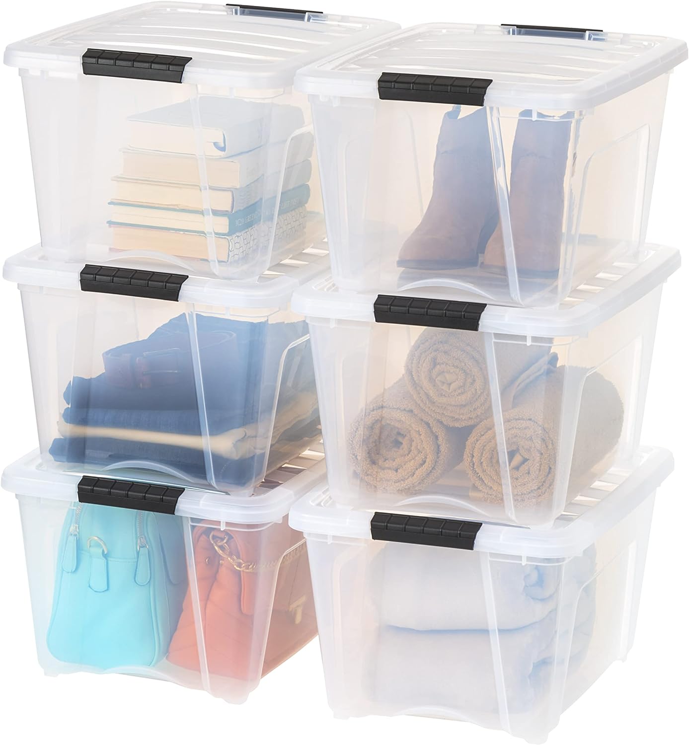 IRIS USA 6-Pack 6 Quart Storage Bins with Lids | Transparent design makes contents easy to find. Ideal for shoes, photos, documents, and small essentials. Nestable design