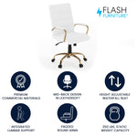 Flash Furniture Whitney Mid-Back Swivel LeatherSoft Desk Chair with Wheels, Padded Seat and Armrests, Adjustable Height Padded Office Chair, Black