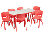 Flash Furniture Emmy Adjustable Classroom Activity Table with 6 Stackable Chairs, Plastic Activity Table for Kids, 23.625" W x 47.25" L, Blue/Gray