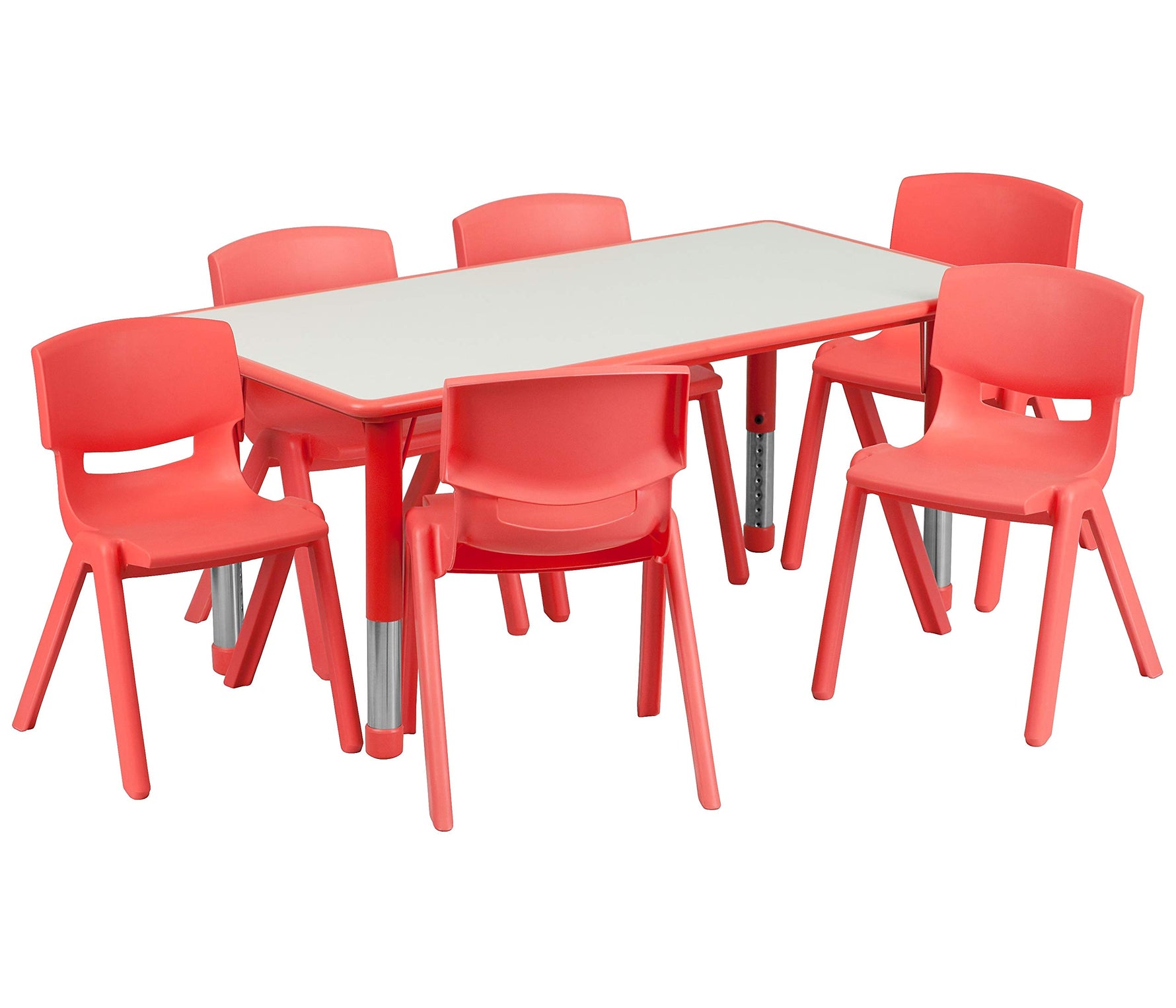Flash Furniture Emmy Adjustable Classroom Activity Table with 6 Stackable Chairs, Plastic Activity Table for Kids, 23.625" W x 47.25" L, Blue/Gray