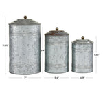 Deco 79 Metal Living Room Decorative Jars Galvanized Ribbed Decorative Container with Gold Ball Knobs, Set of 3 Jar with Lid 12", 9", 8"H, Gray