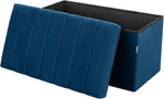 Seville Classics Cushioned Fabric Ottoman Hidden Storage Chest Footrest Chair, Padded Seat for Bedroom, Dorm, Loft, Living Room, Entryway, Hallway, Blue Velvet, 30" Bench