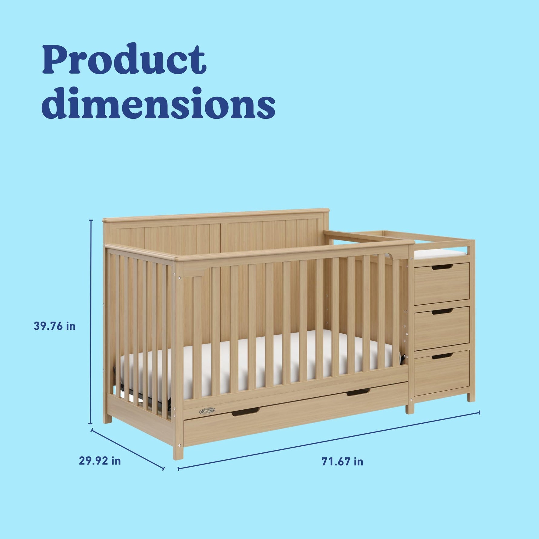 Graco Hadley 5-in-1 Convertible Crib with Drawer – GREENGUARD Gold Certified, Fits Standard Crib Mattress, Converts to Toddler Bed, Daybed and Full Bed, 4 Adjustable Mattress Heights (White)