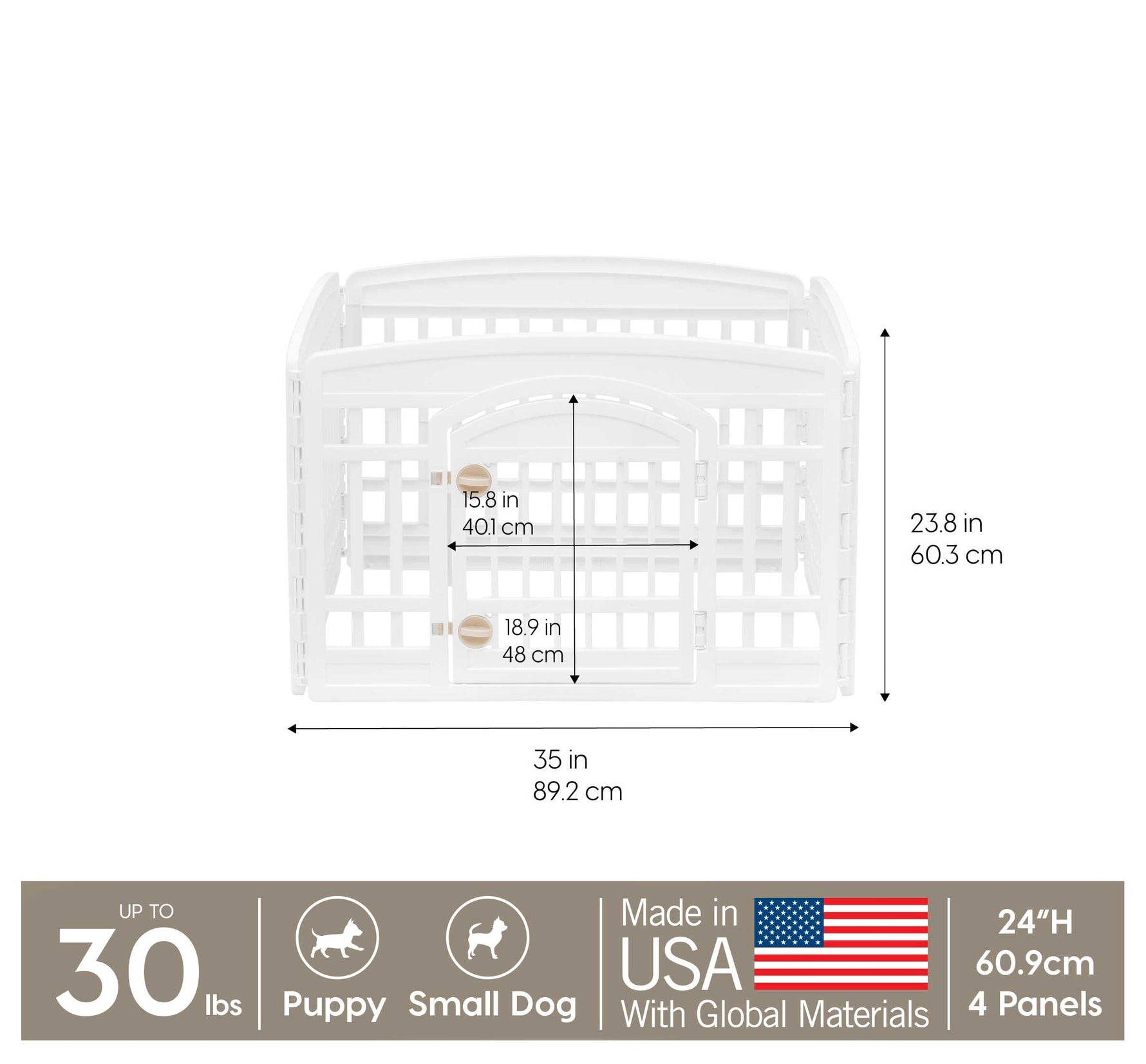 IRIS USA Dog Playpen with Door, 24” 4 Panel Pet Exercise Pen – Indoor Outdoor Puppy Play Pen, Portable Plastic Pet Fence for Small Medium Dogs, Foldable 35” x 35” x 24”, White