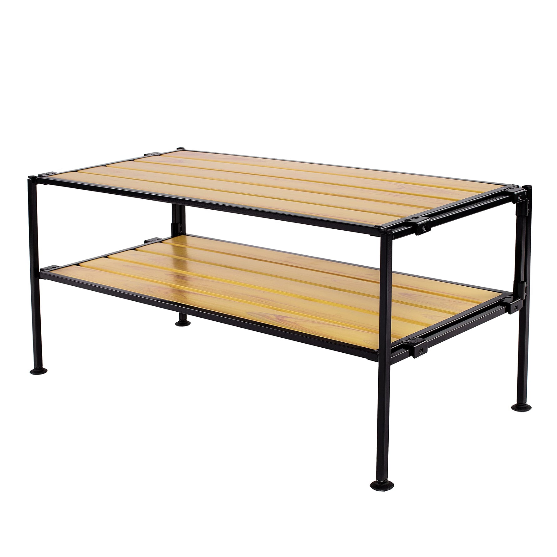 3-Tier Stackable 1" Slat Steel Frame Shoe Rack, 27.25"W x 12.75"D, Espresso | Interlocking modular design maximizes storage while the sturdy steel frame holds up to 12 pairs of shoes (Patented Design)