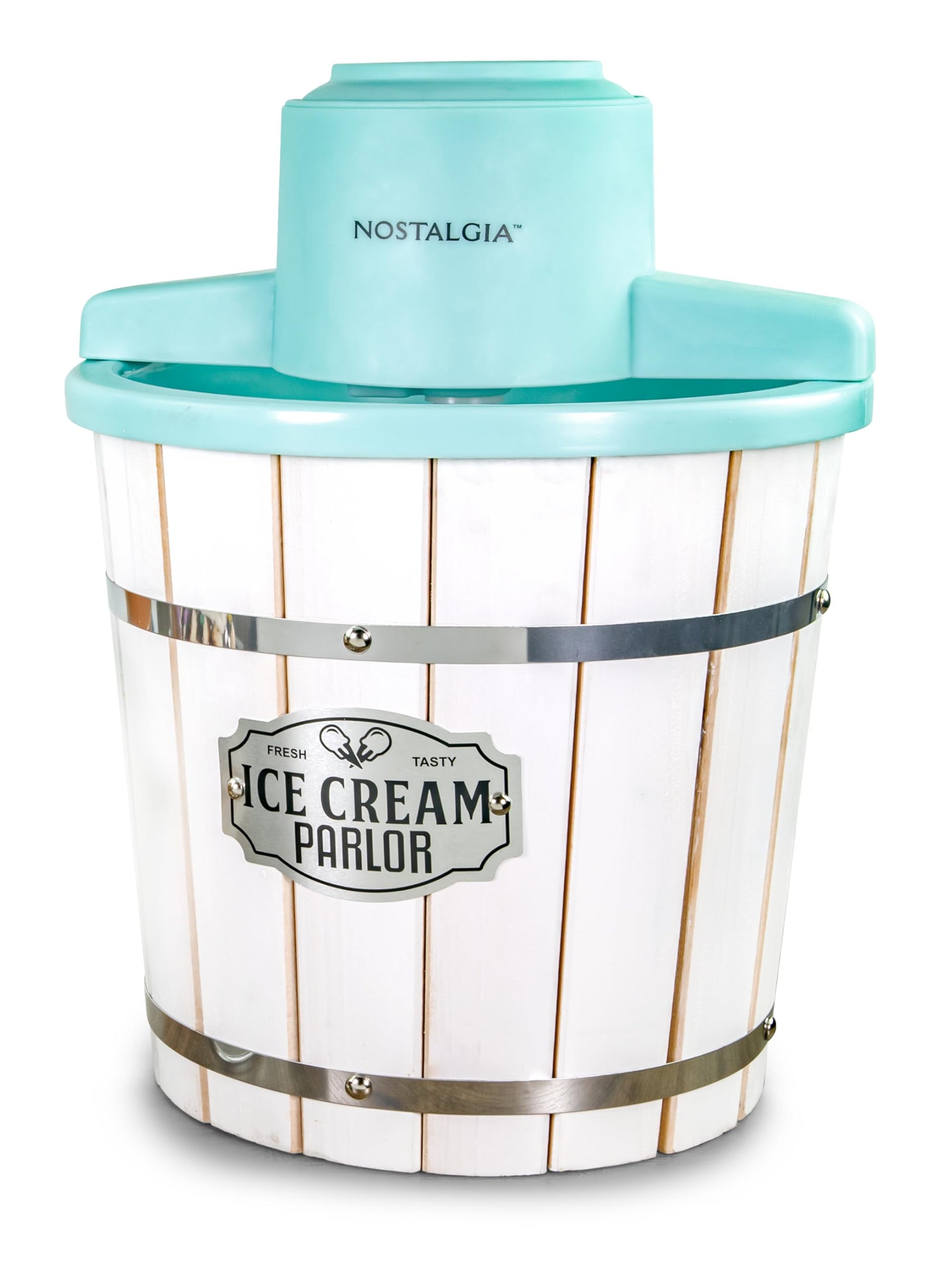 Nostalgia Electric Ice Cream Maker - Old Fashioned Soft Serve Ice Cream Machine Makes Frozen Yogurt or Gelato in Minutes - Fun Kitchen Appliance - Vintage Wooden Style - Dark Wood - 4 Quart
