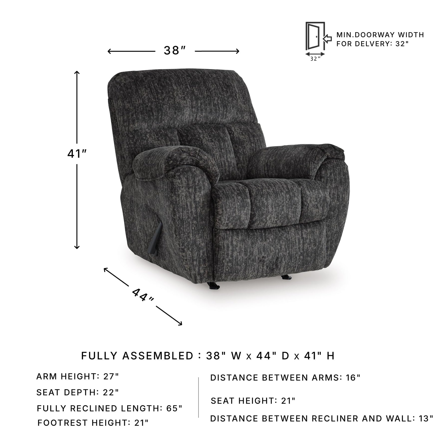 Signature Design by Ashley Skymaker Modern Faux Leather Manual Rocker Recliner with Track Arms, Dark Brown