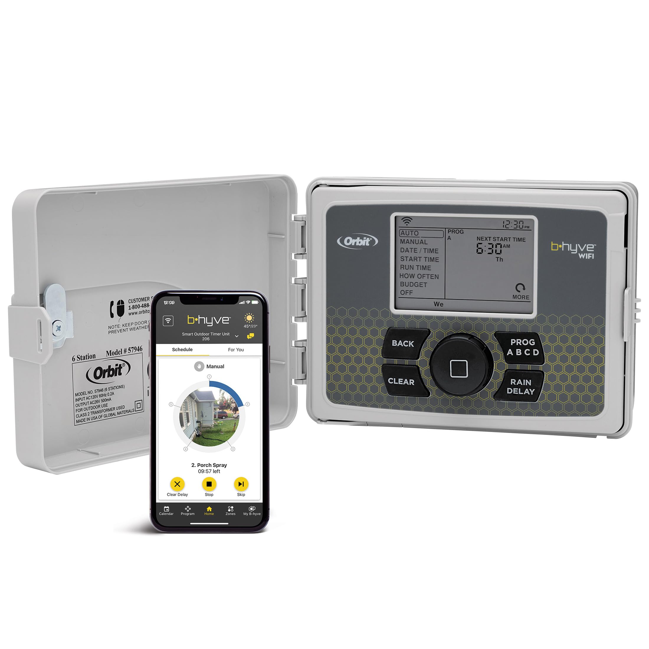 Orbit B-hyve Smart Indoor/Outdoor Sprinkler Controller - 6-Zone - App Controlled Smart Controller with Custom Irrigation Schedules - Weatherproof Multi-Zone Sprinkler System - 57946