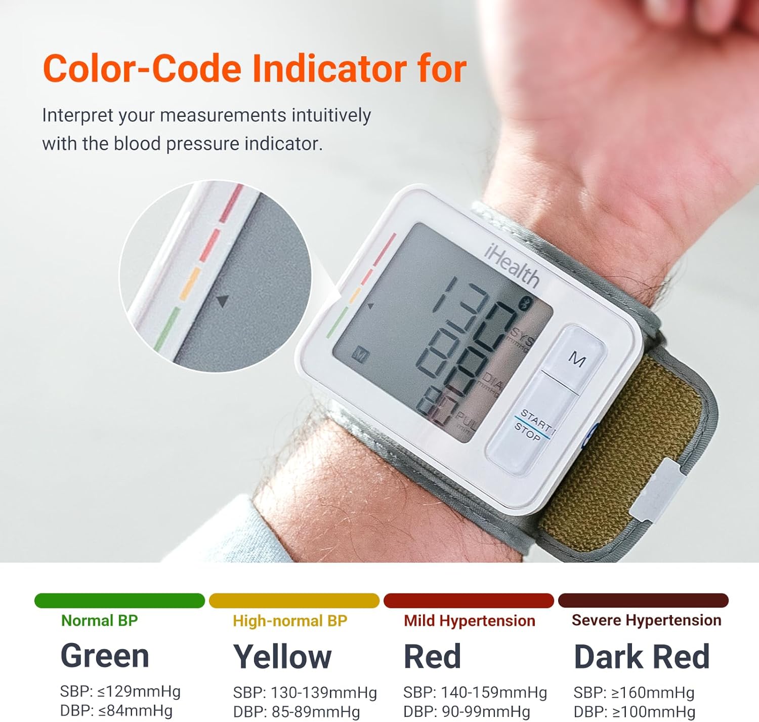 iHealth Push Wrist Blood Pressure Monitor, Bluetooth Smart BP Machine with App, Clinically Validated, Large Digital Display & Travel Case, High Accuracy for Home Use, Cuff Fits 5.5"-7.75"