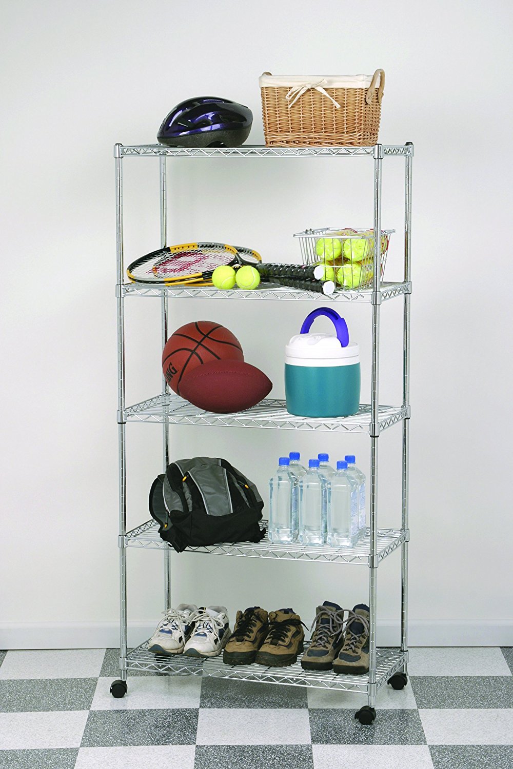 5-Tier Steel Wire Shelving, 30"W x 14"D x 61.5"H | Durable solid steel wire storage rack with adjustable shelves featuring 300 pounds per shelf weight capacity for home use