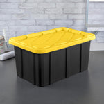 Sterilite Industrial Storage Tote with Lids for Garage, 27 Gallon, 4-Pack | Heavy-Duty and Stackable Utility Box Containers for Home, Office, and Basement Organization, Black/Yellow