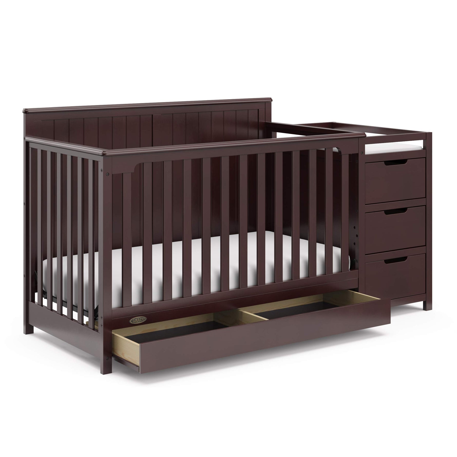 Graco Hadley 5-in-1 Convertible Crib with Drawer – GREENGUARD Gold Certified, Fits Standard Crib Mattress, Converts to Toddler Bed, Daybed and Full Bed, 4 Adjustable Mattress Heights (White)