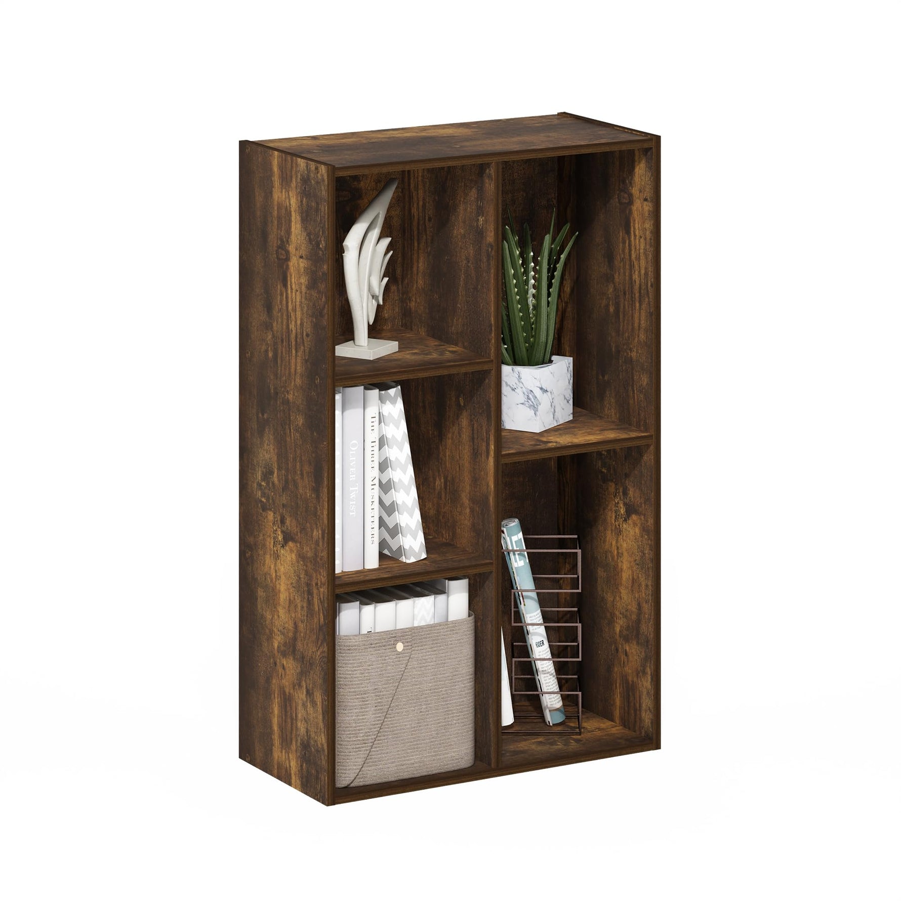 Furinno LUDER Book Shelf, 5-Cube Bookshelf, Reversible Bookcase, 9.4 x 19.5 x 31.5, Easy Assembly, for Living Room, Bedroom, Home Office, White