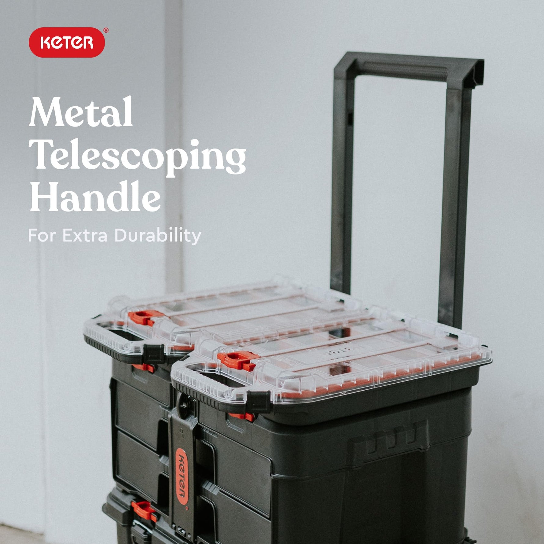 Keter Stack-n-Roll 3-Piece Rolling Tool Storage System – Includes Dolly, Tool Box & Deep Power Tool Case | Modular Mobile Tool Organizer | Stackable Design for Garage, Jobsite & Workshop