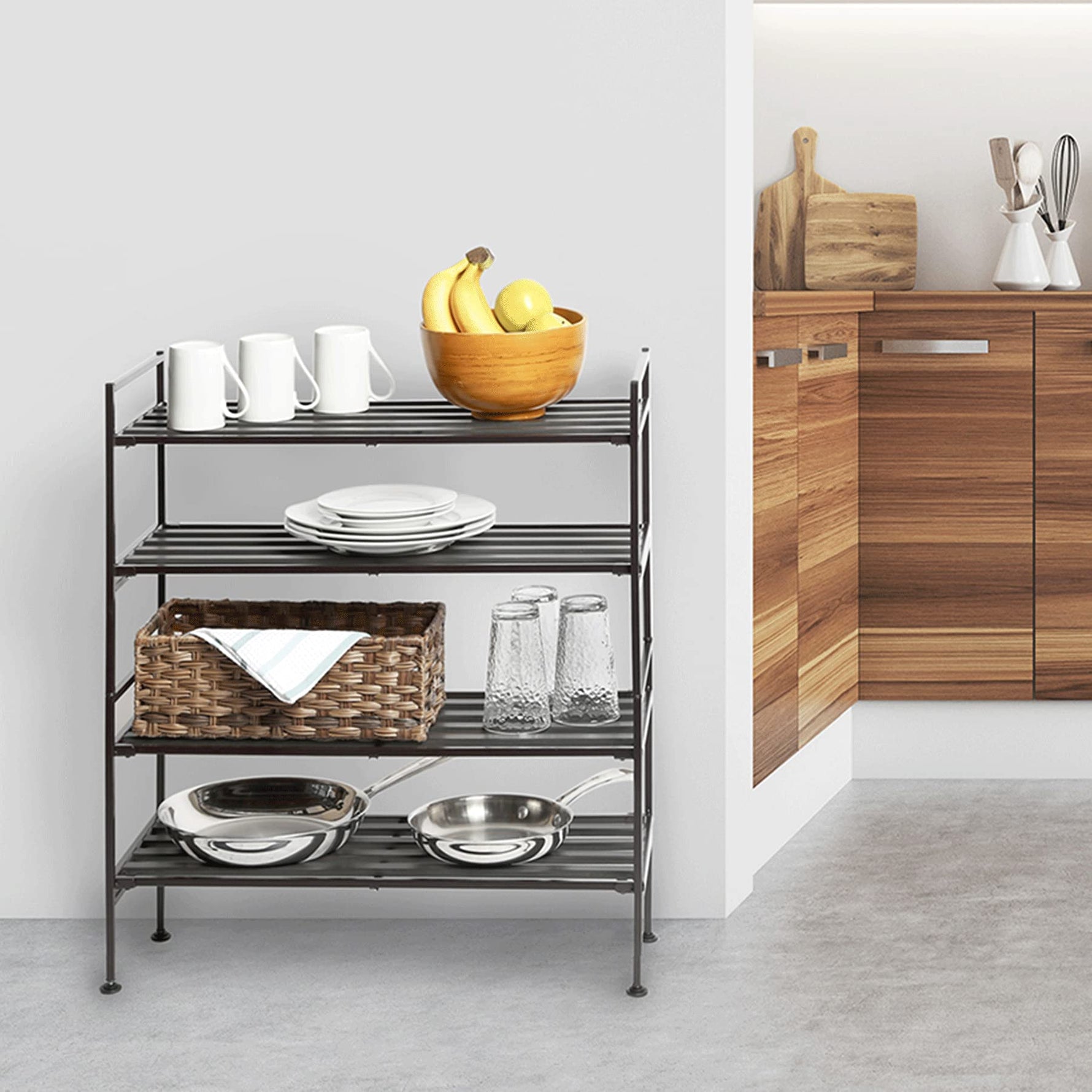 3-Tier Stackable 1" Slat Steel Frame Shoe Rack, 27.25"W x 12.75"D, Espresso | Interlocking modular design maximizes storage while the sturdy steel frame holds up to 12 pairs of shoes (Patented Design)